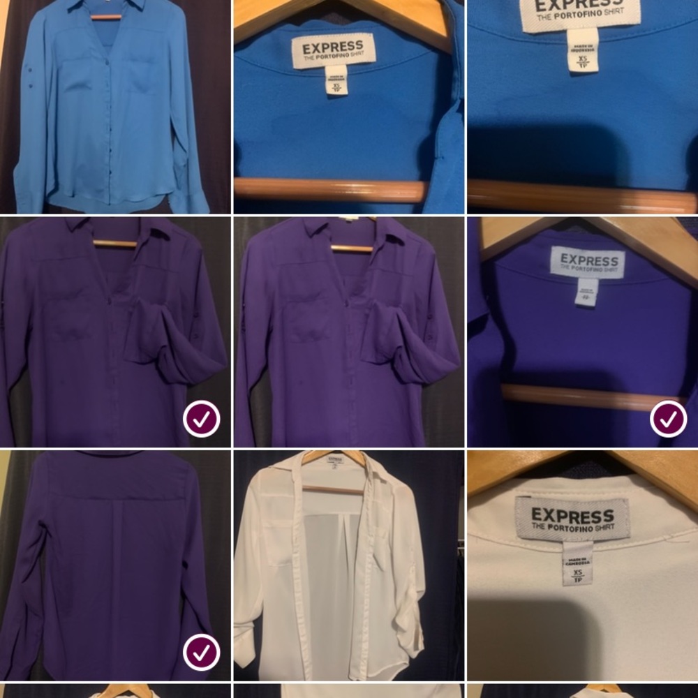Express Portofino Button Down Shirt Vibrant Blue, Rich Purple, & Classic White